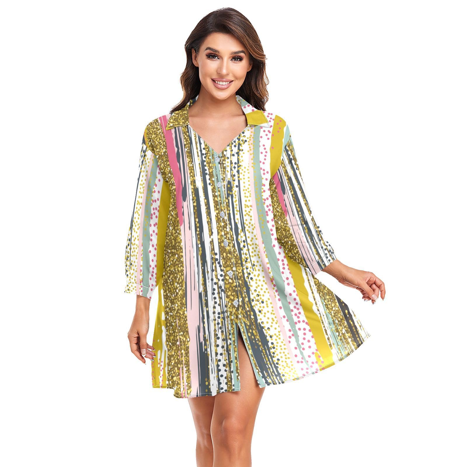 Swimwear CoverUp for Women Colorful Glitter Textured Stripes Womens Coverup Dress Bathing Suit Shirt Shirt Cover up