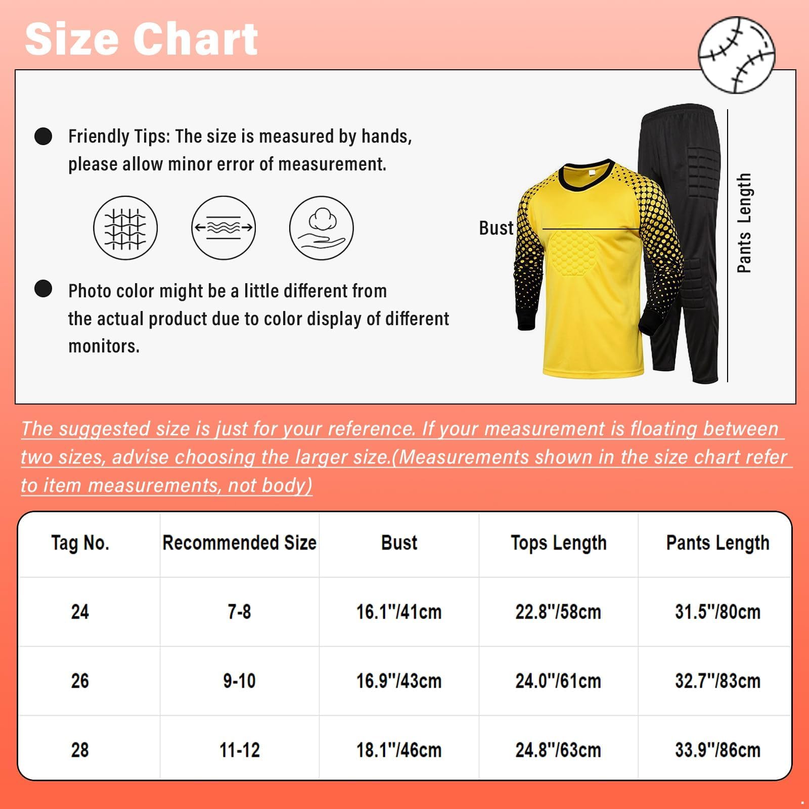 Kit de portero de fútbol para niños y niños, camiseta de manga larga y pantalones con cintura acolchada, kit de entrenamiento de fútbol