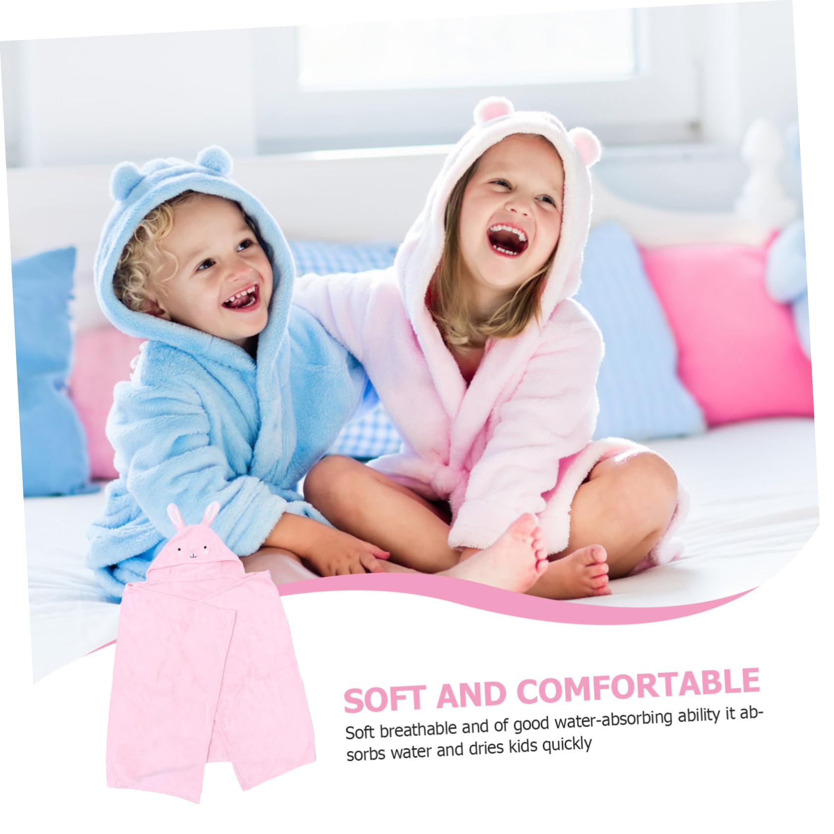 IMIKEYA Kinderbadetuch mit Kapuze, Rosa Hasenmotiv, 70x140 cm | Polyester Chinlon, Saugstark und Waschbar, für Kinder, Niedliches Cartoon Design
