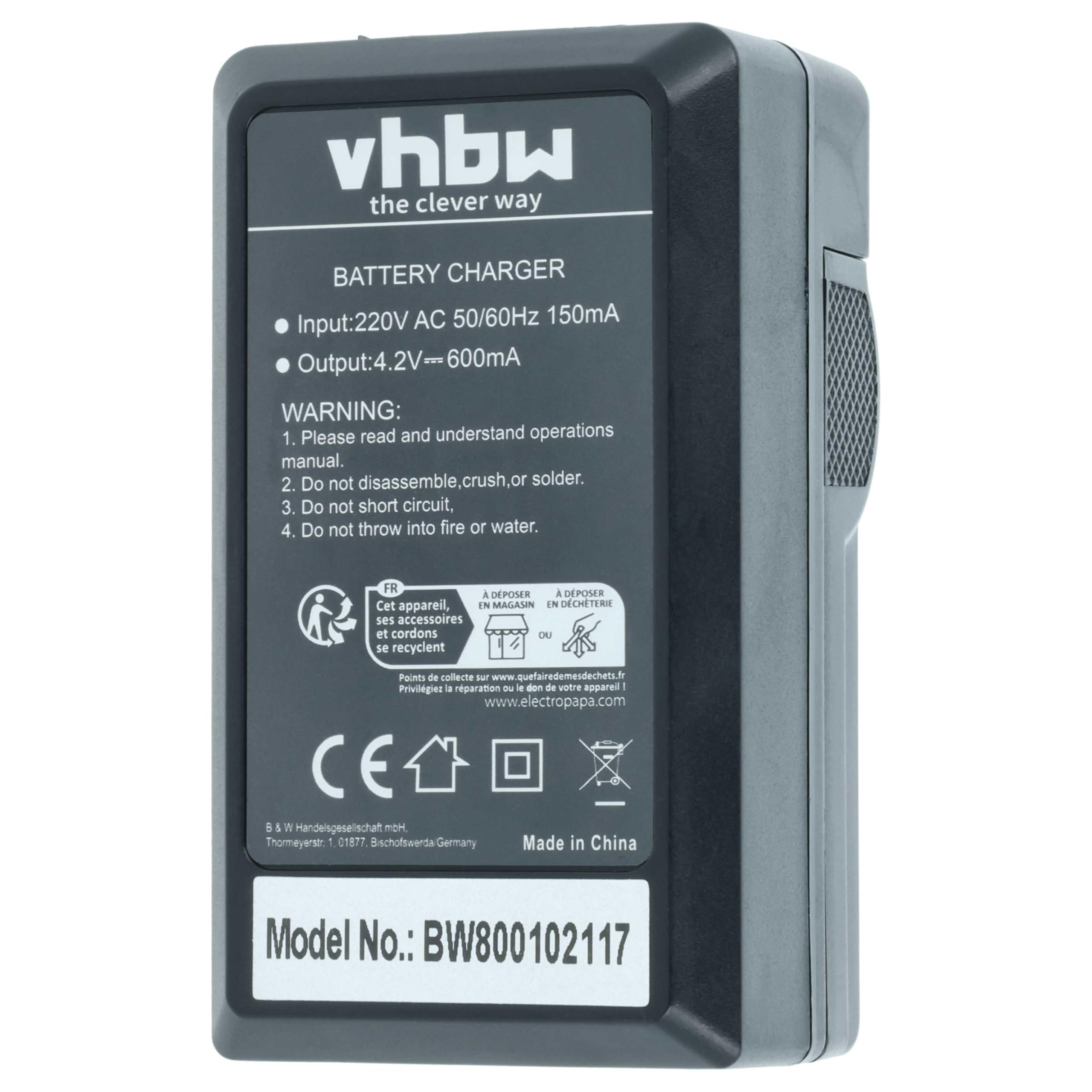 vhbw Ładowarka kompatybilna z Panasonic SDR-S45, SDR-S50, SDR-S70, SDR-T50, SDR-T70 baterii, kamer, DSLR -Wsparcie ładowania