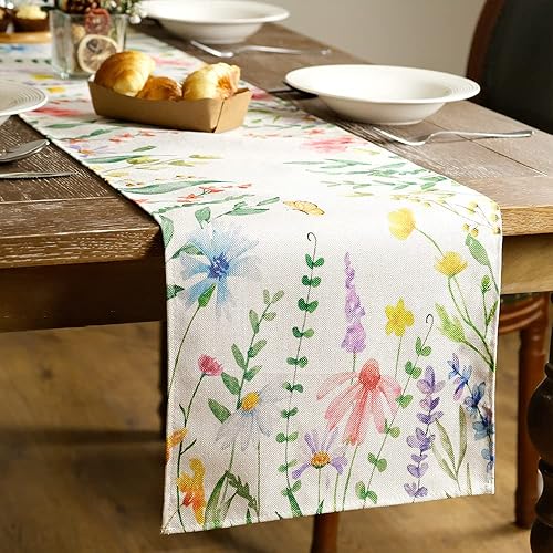Miniatura 7 de GEEORY Camino de mesa de primavera de 13 x 36 pulgadas, acuarela, flores silvestres, granja, rústico, vacaciones, cocina, decoración de mesa de