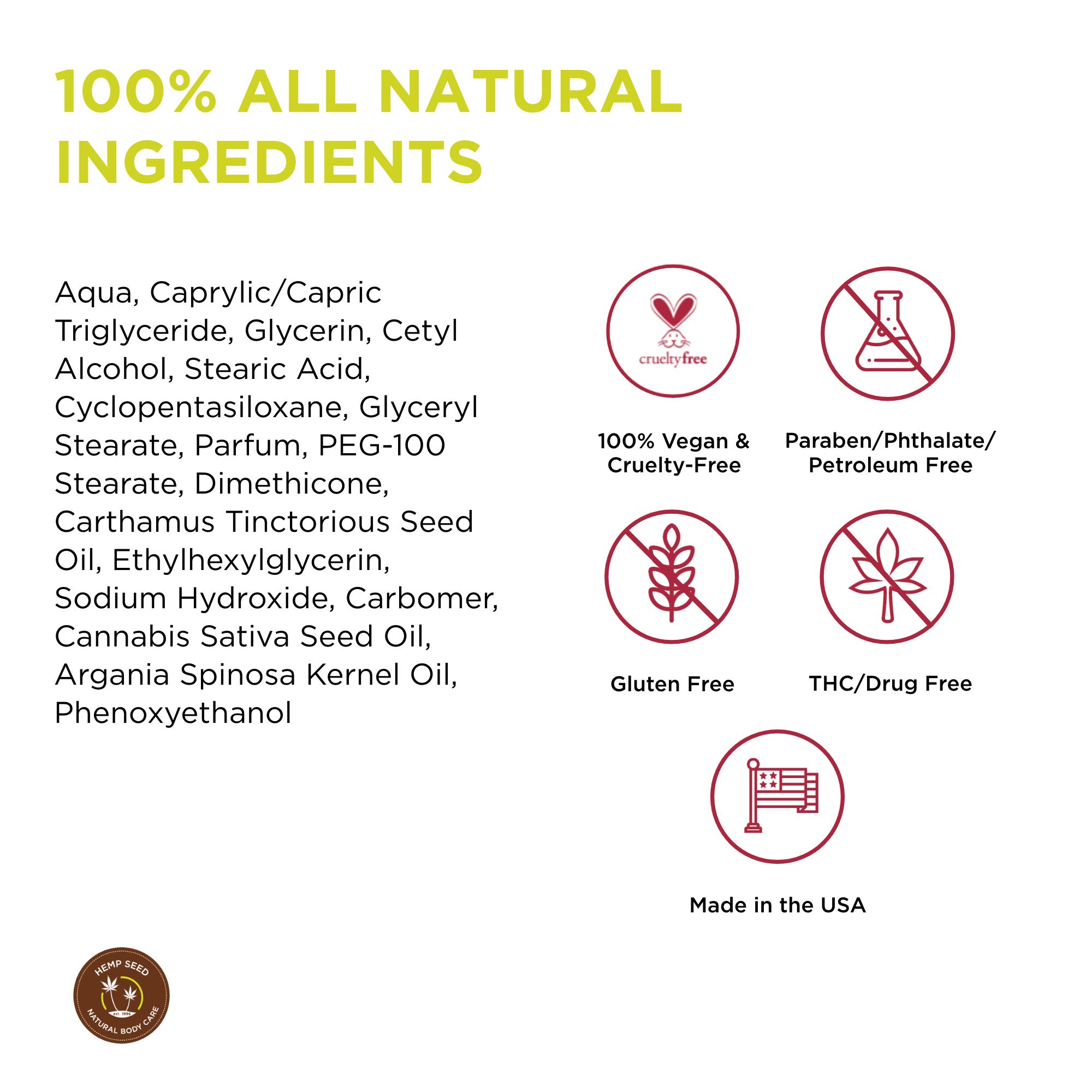 Hemp Seed Hand & Body Lotion, Nag Champa Scent - 7 Fl Oz - Soothe Dry Skin - Argan Oil, Hemp Seed Oil - Light, Non-Greasy Formula - Vegan & Cruelty Free