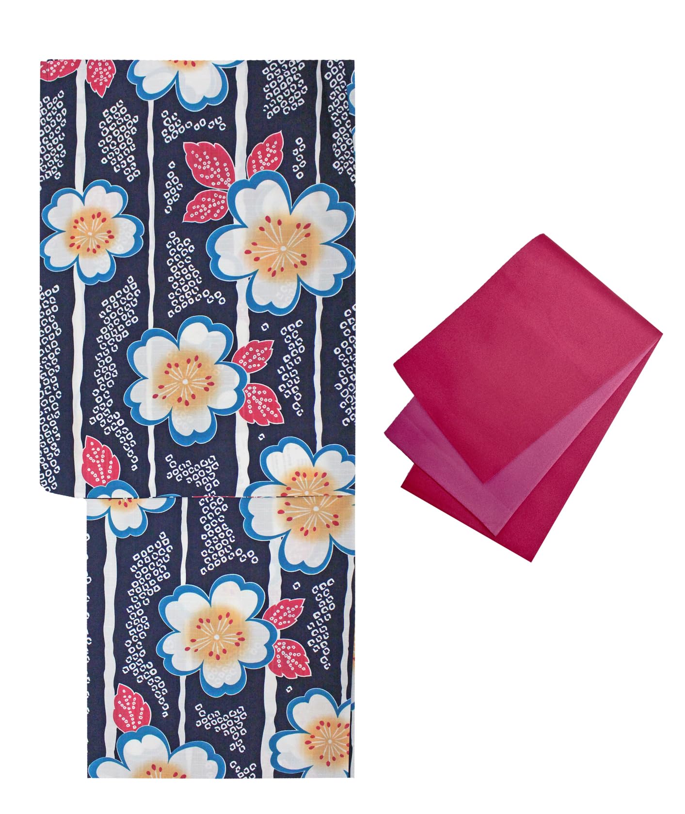Women Yukata Obi Set Black Navy Cherry Blossom Polyester Free Size Japan