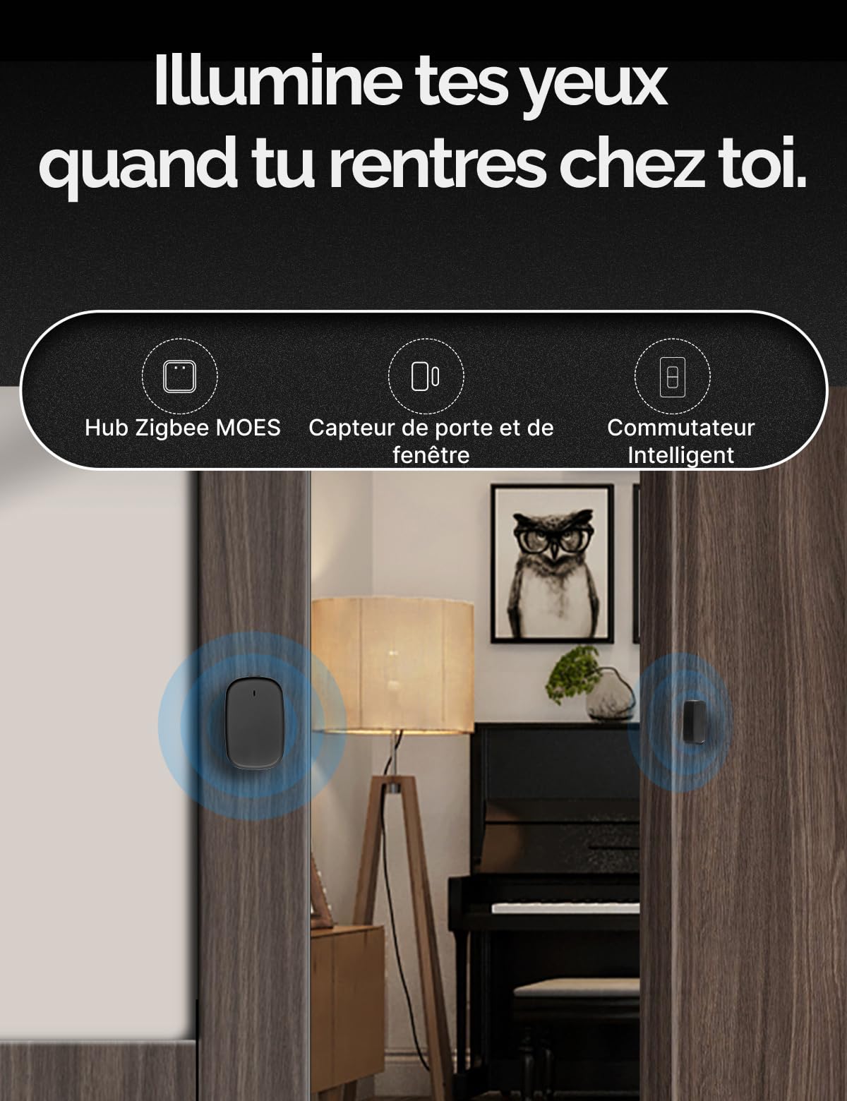 MOES Capteur de Porte et Fenêtre Intelligent ZigBee, 3PCS | Détecteur sans fil pour alarme et maison, nécessite ZigBee Tuya Gateway, compatible Smart Life