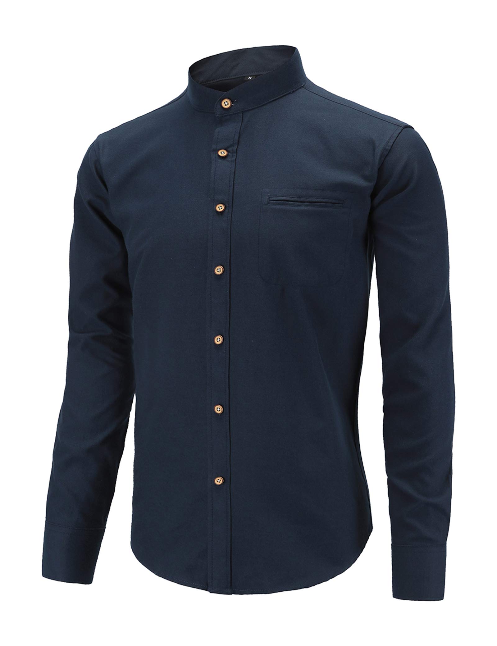 Dioufond Mens Banded Collar Shirt Oxford Mandarin Collar Shirts for Men