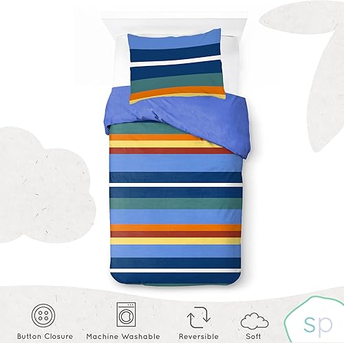 Miniatura 3 de Saturday Park Juego de funda de edredón y funda de almohada de tamaño individual a rayas vintage, juego de edredón de 2 piezas, 100% algodón