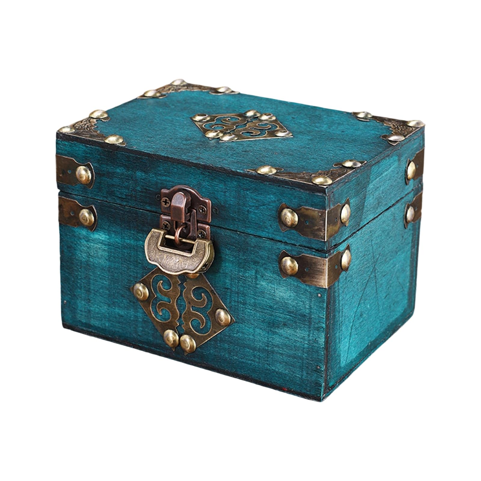 Kaeltsyn Retro World Wooden Keepsakes Chest with Secure Locking Traditional Jewelry Organizers for Valuables and Collectibles Rural Trinket Box Small Chest