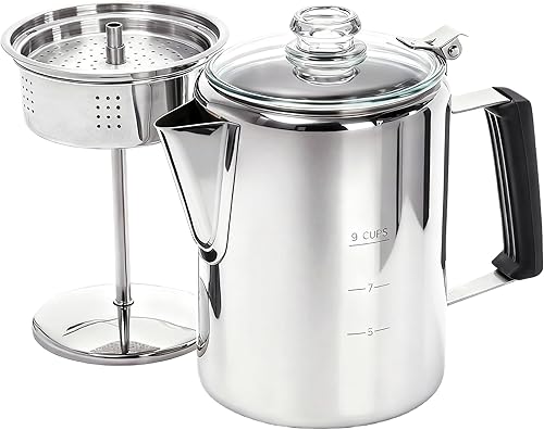 Cafetera de acero inoxidable para camping, cafetera para exteriores, estufa duradera, cafetera de cerveza en fuego, ideal para campamento en grupo,