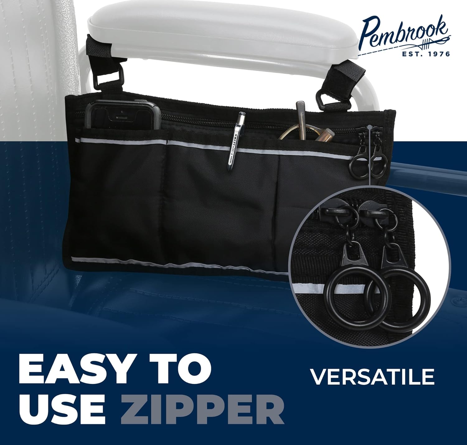 Pembrook Wheelchair Side Bag with Pouches - Great for Electric Wheelchairs, Electric Scooter, Walker Accessories, & Other Mobility Devices - Lightweight Nurse Bag and Organizer for Medical Chairs : Health & Household