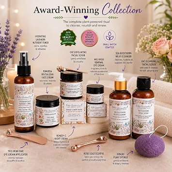 Skincare Set for Women Hydrating Clean Beauty Face Care Kit with Cleanser, Moisturizer & Eye Cream Plant-Based Anti-Aging Gift Set