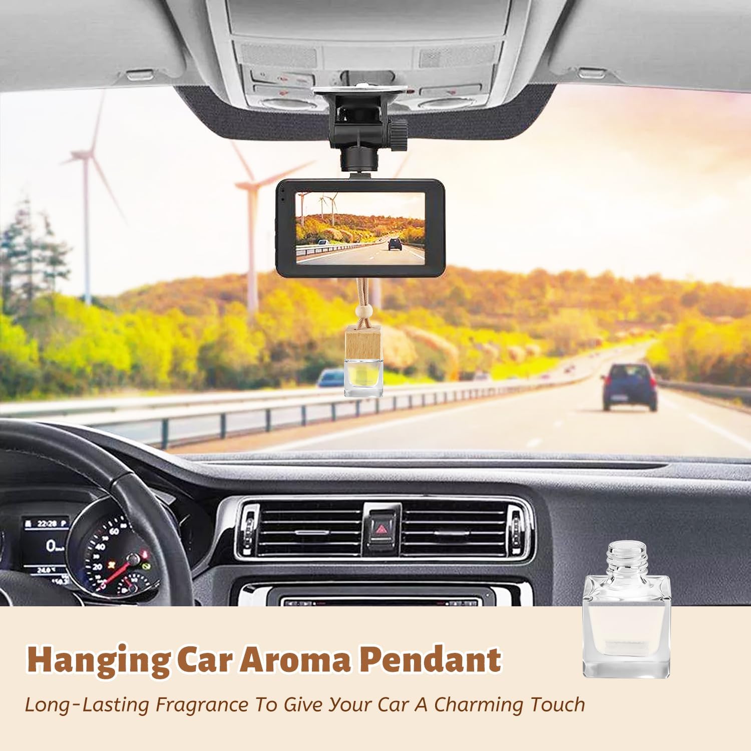 50 Pcs 8ml Hanging Car Air Freshener Diffuser Bottles,Empty Glass Perfume Ornament Bottle Essential Oil Freshener Diffuser Fragrance Pendant Glass Vials with Wooden Caps & Hanging String (Square)