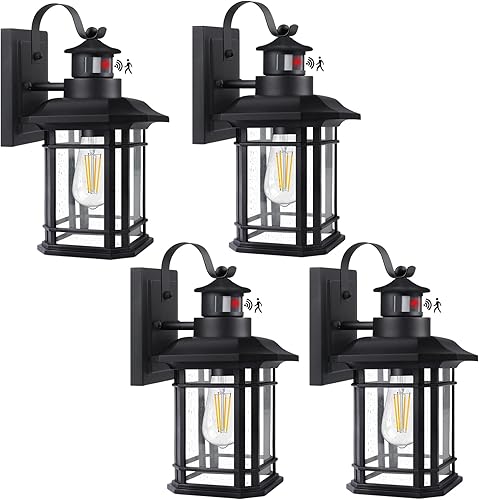 Miniatura 1 de WIHTU Paquete de 4 luces de pared para exteriores con sensor de movimiento, montaje en pared, luz exterior negra mate, linterna de pared