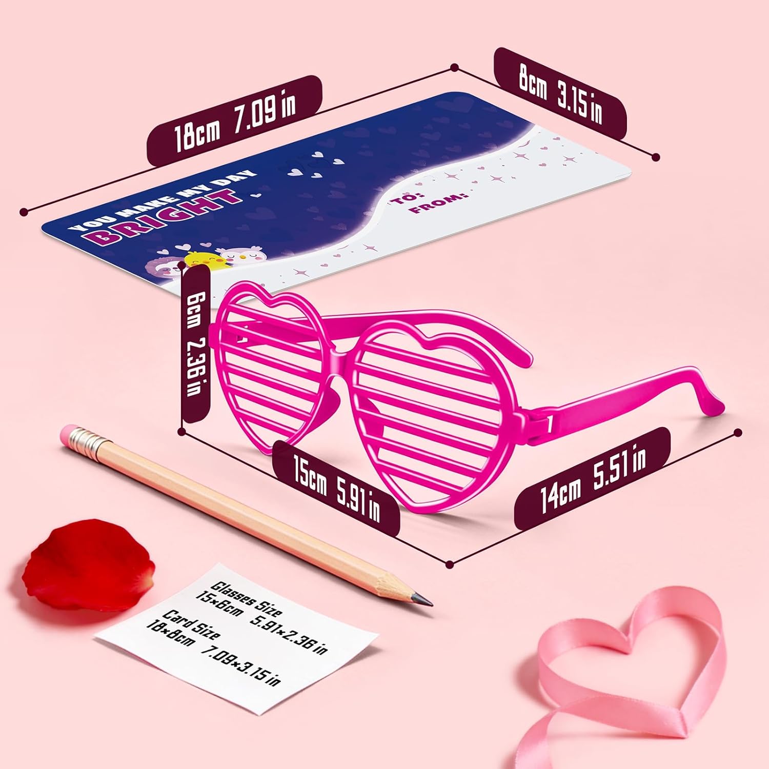 Amy&Benton 28PCS Valentines Day Heart Shaped Shutter Shade Glasses with Valentines Gift Cards Shutter Glasses Toys for Valentine Classroom Gifts Kids Exchange Gifts Praty Prizes Bulk