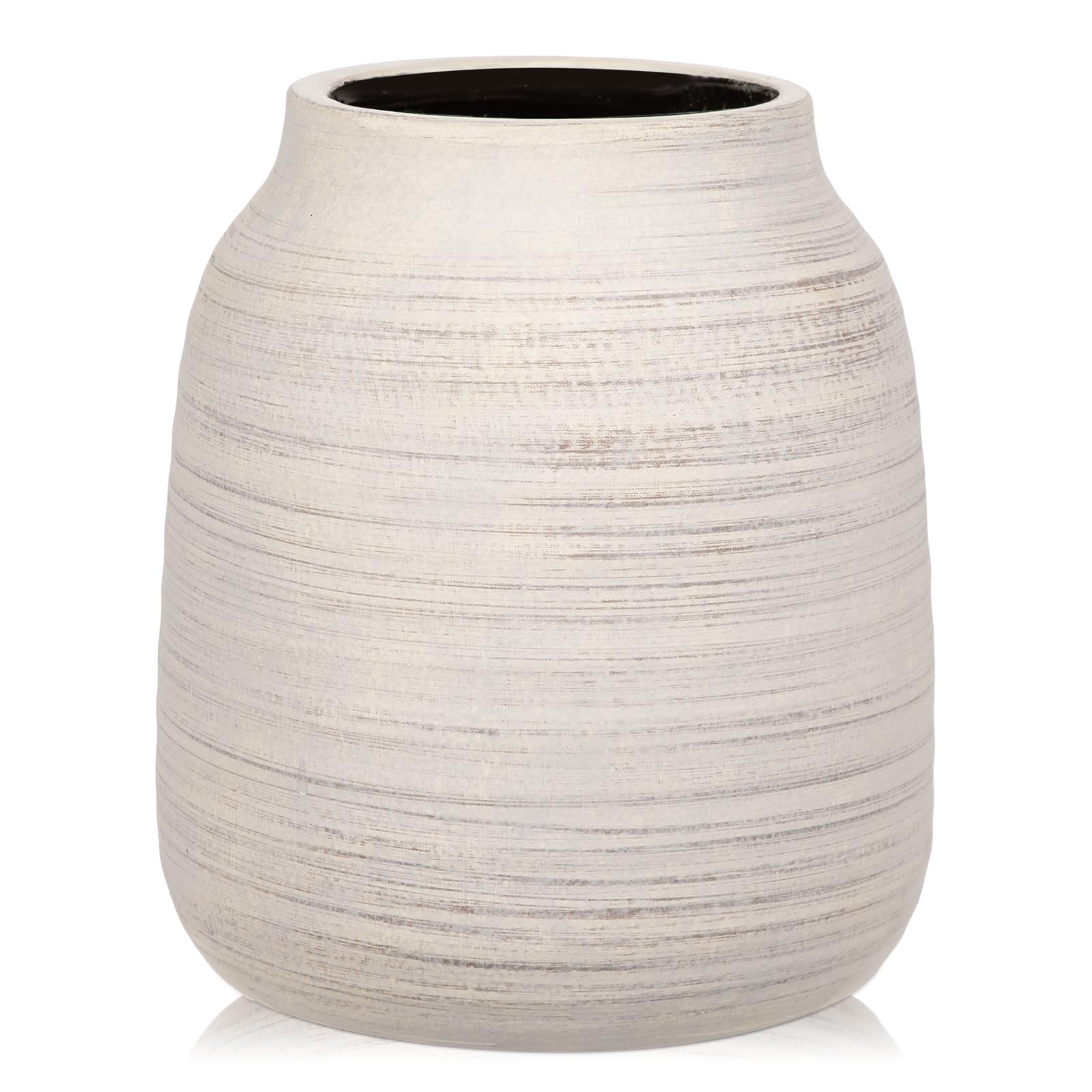 Briful - Jarrón Grande de cerámica rústica desgastada, florero Vintage de Granja, Terracota Natural, cerámica Antigua, decoración para Sala de Estar, Cocina, Chimenea, Mesa, 21,1 cm, Blanco