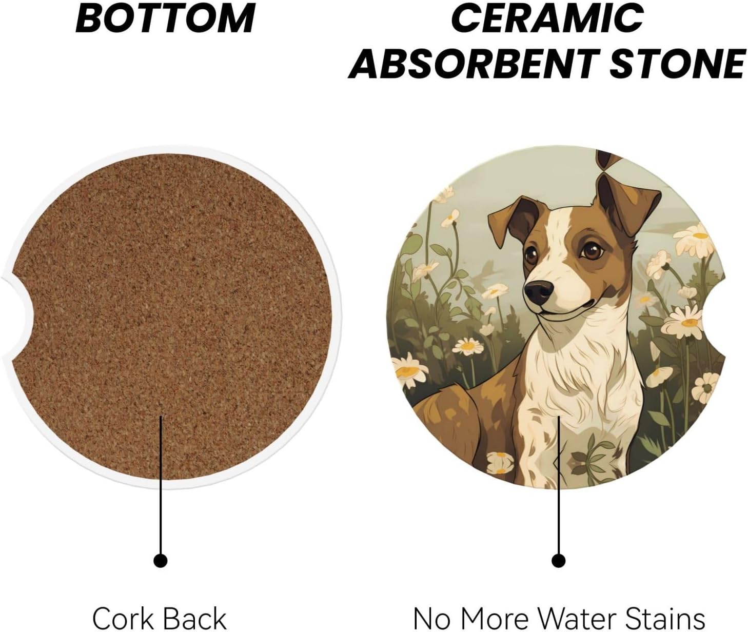 Ceramic car coasters (2-pack) VVXBHGR Funny Dogs Prints absorb moisture are non-slip and easy to clean for cars trucks and vans. image 2