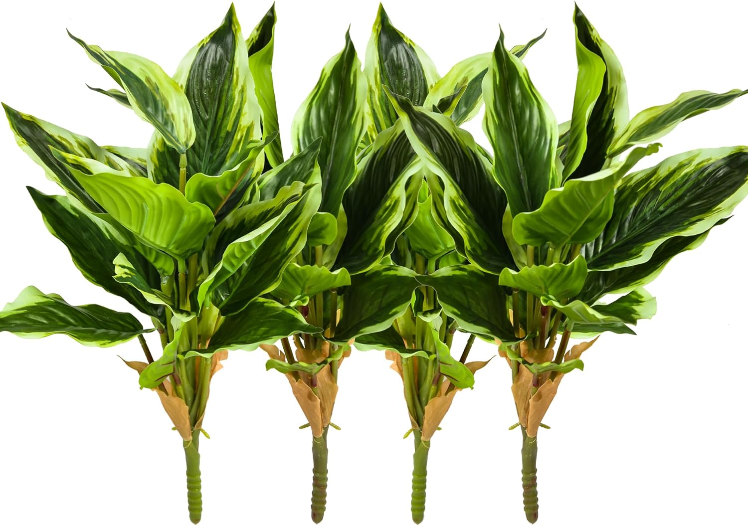 4Packs Variegated Hosta Artificial Plant 17.7" Faux Green Dieffenbachia Plant Greenery Aesthetic House Plants Outdoor Shrubs Indoor Office Yard UV Resistant Planter Filler (4)
