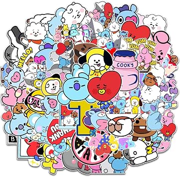 Fantasyon 50pcs BTS Bangtan Boys Stickers Waterproof Set Suitcase Stickers Favourite Suitcase Bicycle Helmet Computer Guitar Phone Notebook 50