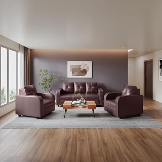 Interio by Godrej Sofa Tycoon 5 Seater Synthetic Leather Sofa Set (3+1+1) for Living Room, 1-Year Warranty, Solid Wood, Bu... Price In India