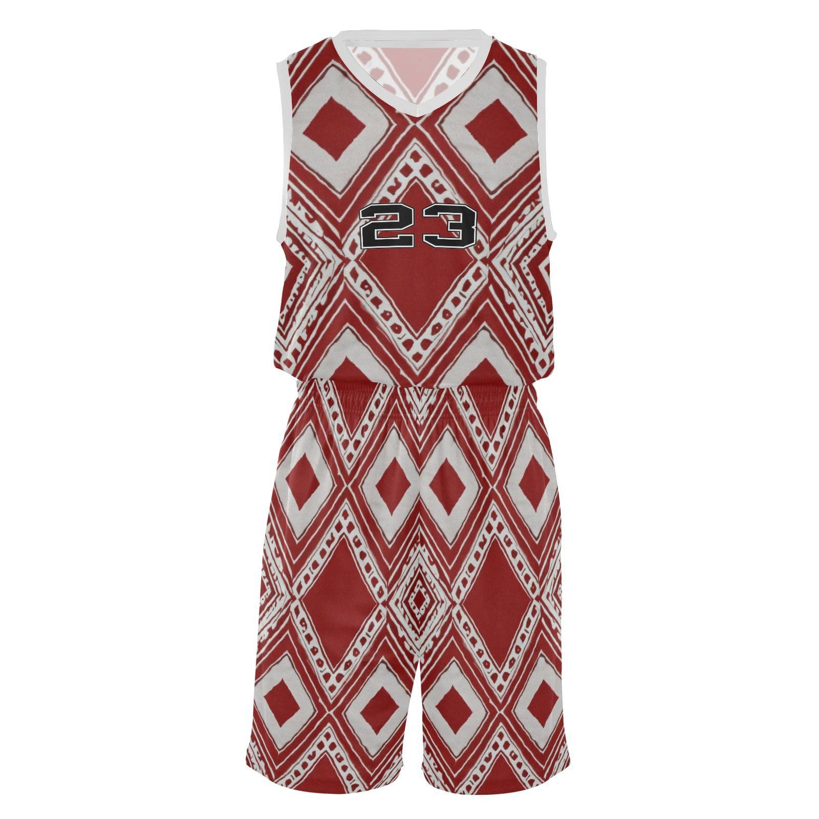 FLildon African Ethnic Rhombus Red Boys Basketball Jersey Set Tank Top Shorts Tracksuit Sport Training Suit for Kids