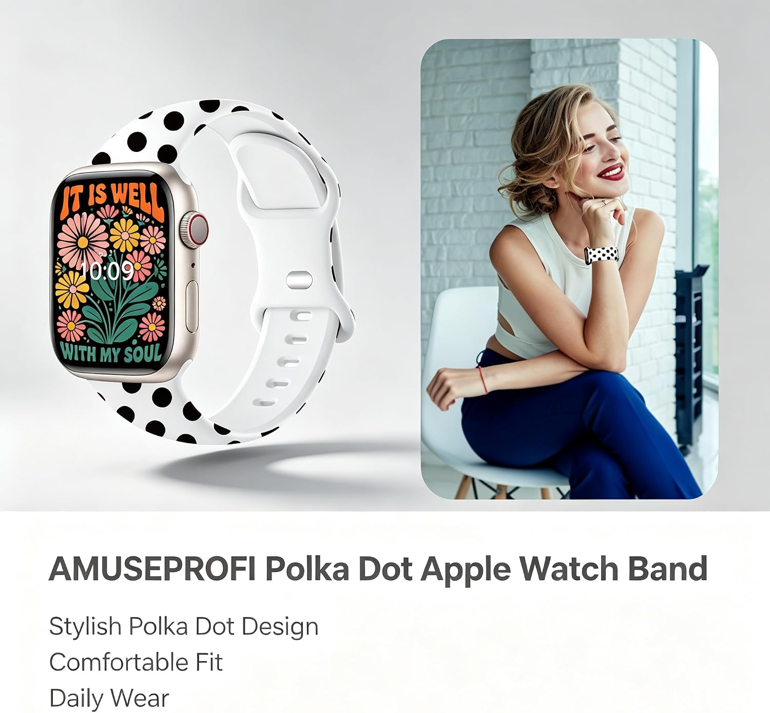 Compatible 38mm Apple Watch Bands for Women 40mm 41mm 42mm 44mm 45mm, iWatch Bands for Women Strap Wristbands Women Polka Dot Apple Watch Band Compatible Apple Watch Series Ultra 8 7 6 5 4 3 2 1 SE image 3