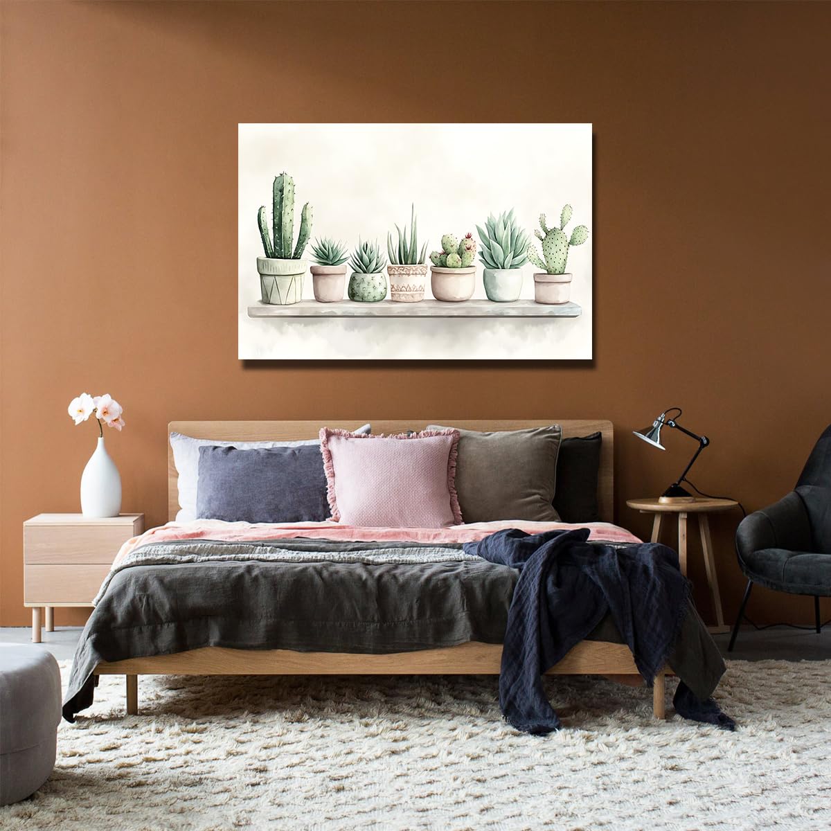 TOANGWALL Sukulenty kaktus płótno ścienne pustynne rośliny drukowane plakat w stylu boho malarstwo ścienne do salonu łazienka dekoracja biura 80x120cm