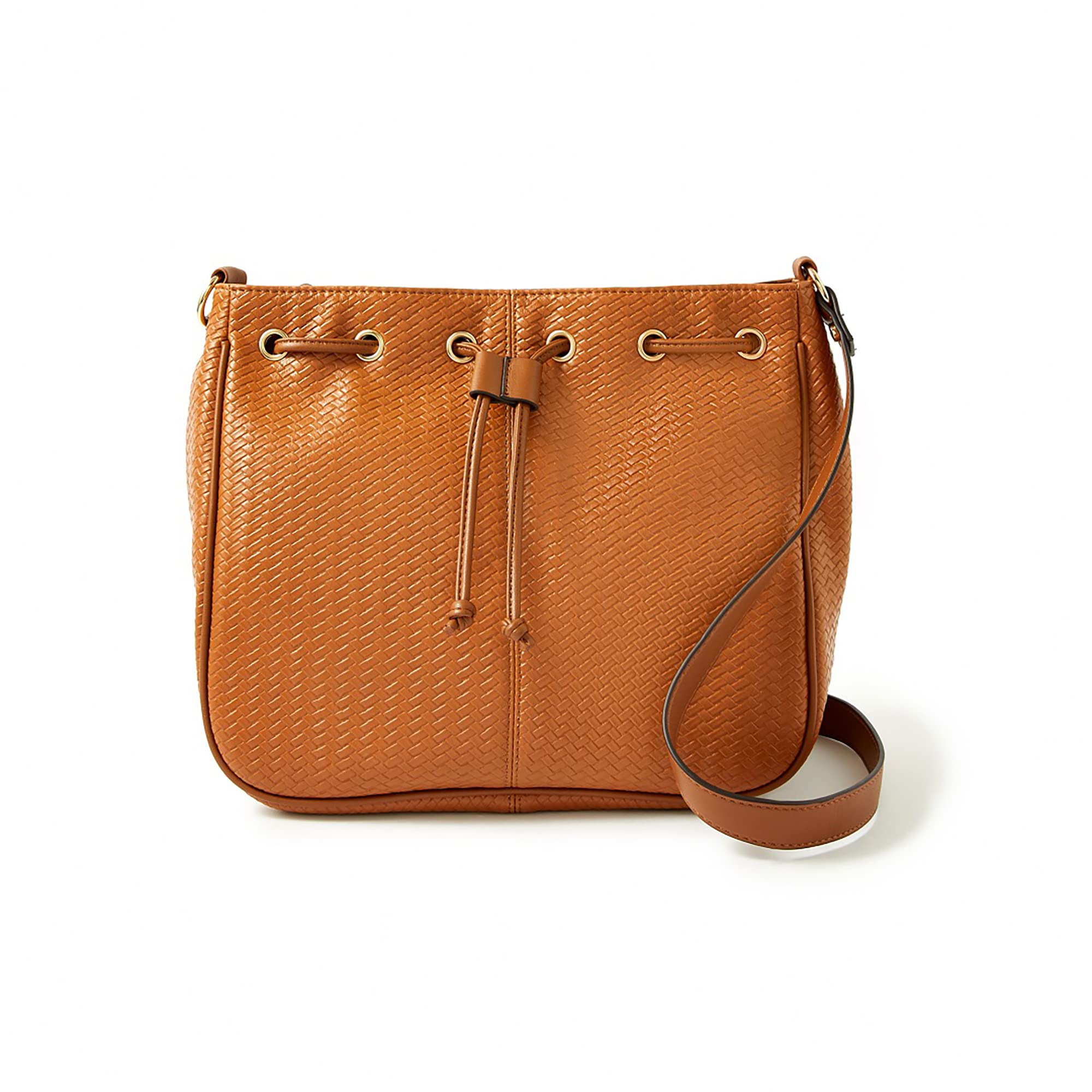 Accessorize London womens Faux Leather Tan Drawstring Weave Sling bag (B09QM64ZNN) Amazon Price History, Amazon Price Tracker