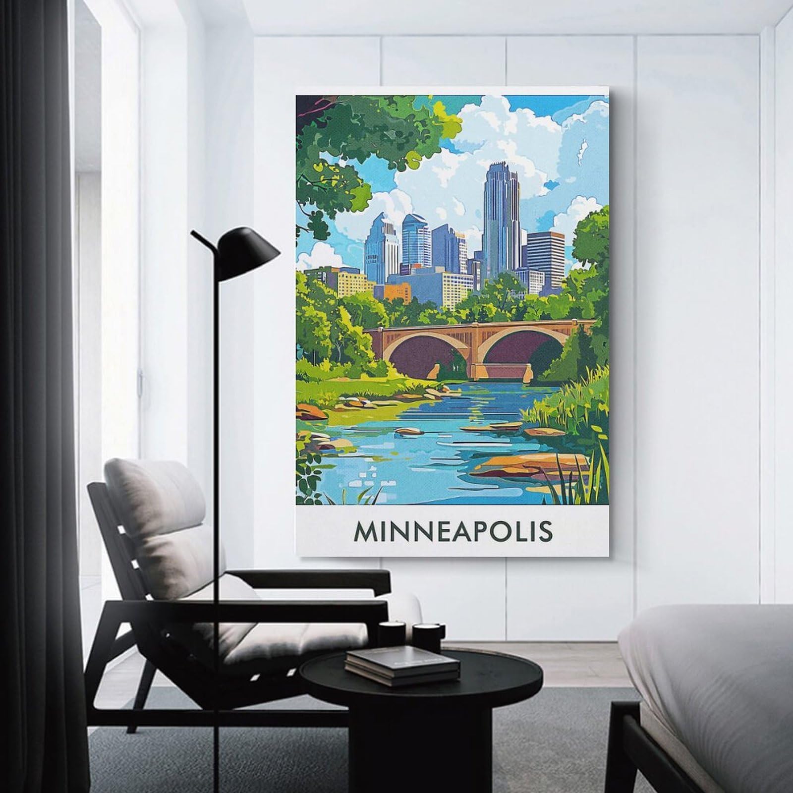Junmoney Decorative Wall Artwork Minneapolis Cityscape, 16x24inch(40x60cm), for Living Room, Bedroom Or Apartment Walls, Decorative Artwork for Empty Walls
