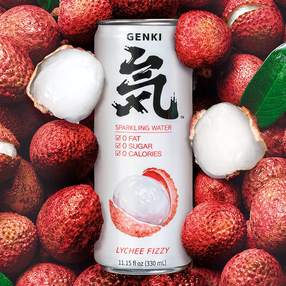 GENKI FOREST Flavored Sparkling Lychee Fizzy, 0 sugar, 0 calories, 100% flavor, 11.15 fl oz Cans(pack of 24)