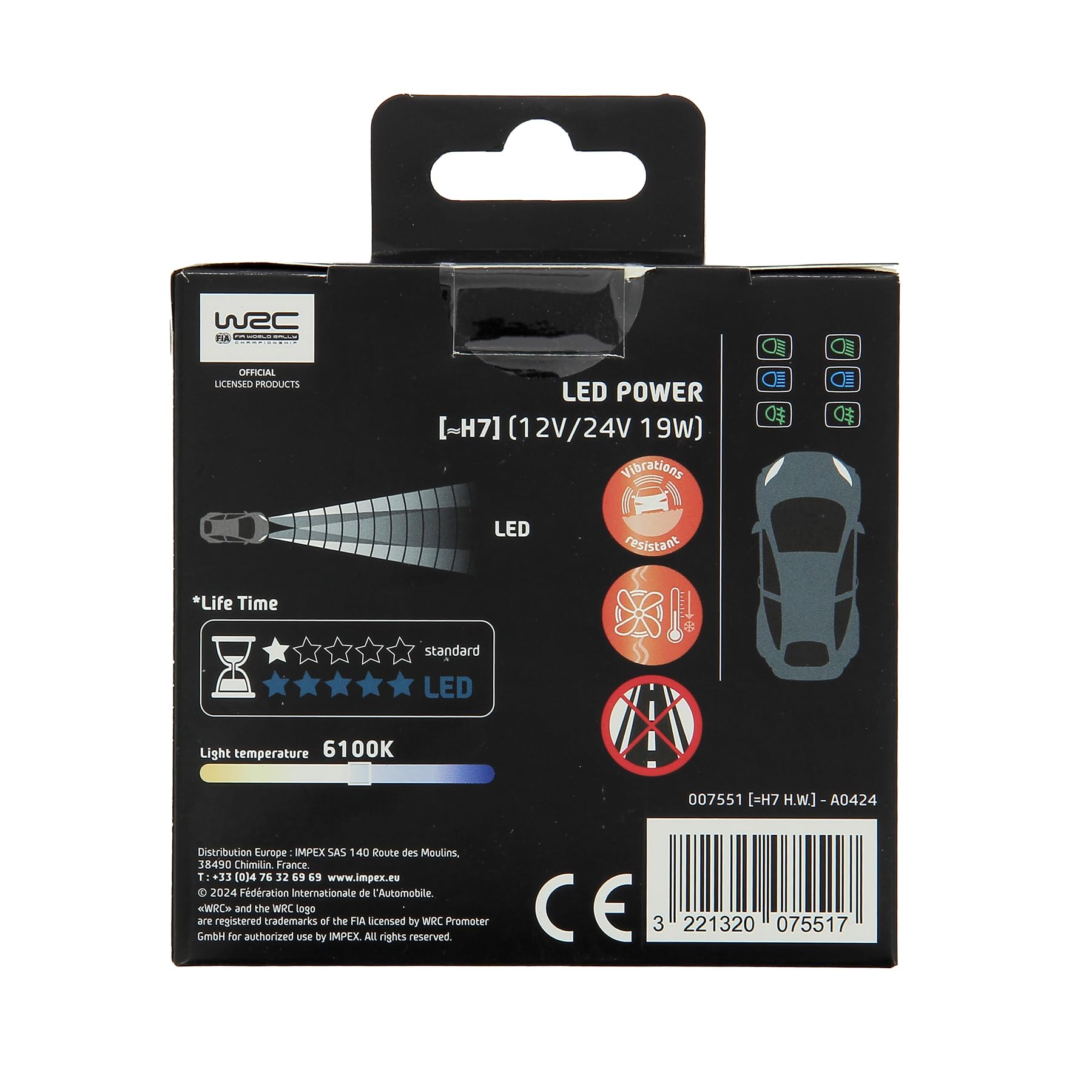 WRC 007551 2 żarówki LED H7 12V / 24V 19 W, mocna lampa samochodowa