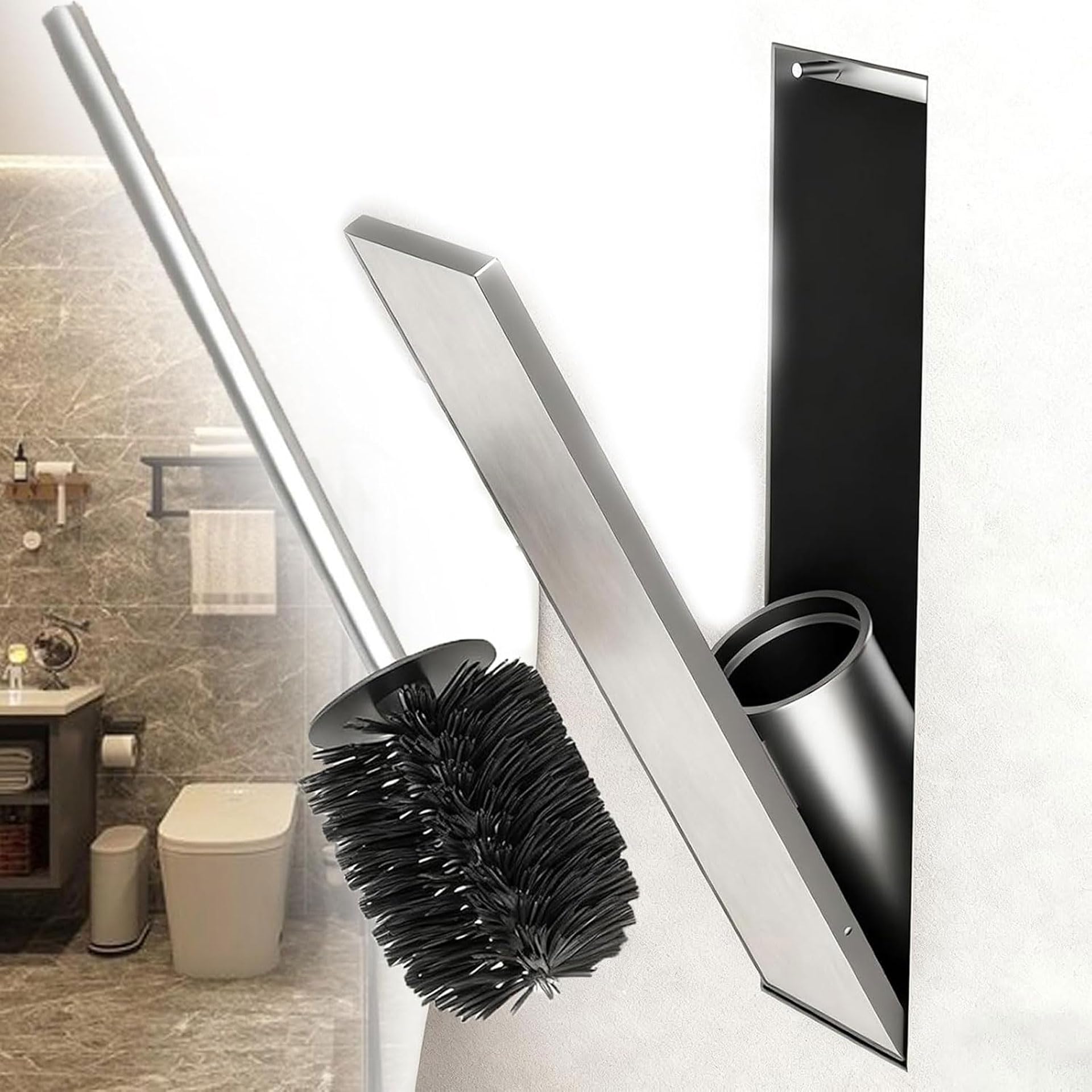 Sghjuy Bathroom Recessed Toilet Brush Holder Silver,49x16x12cm