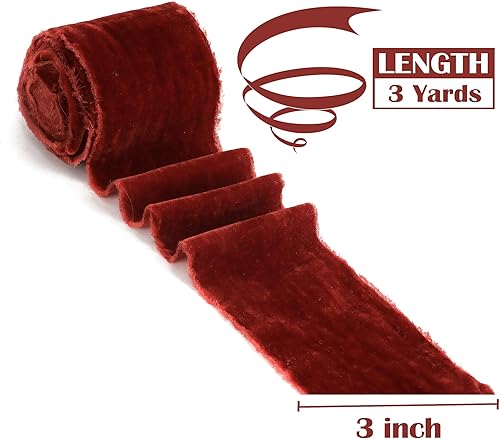 Miniatura 2 de MEEDEE Cinta de terciopelo óxido de 3 pulgadas, cinta de terciopelo óxido con flecos, cinta de terciopelo de seda con borde crudo para coronas, ramo