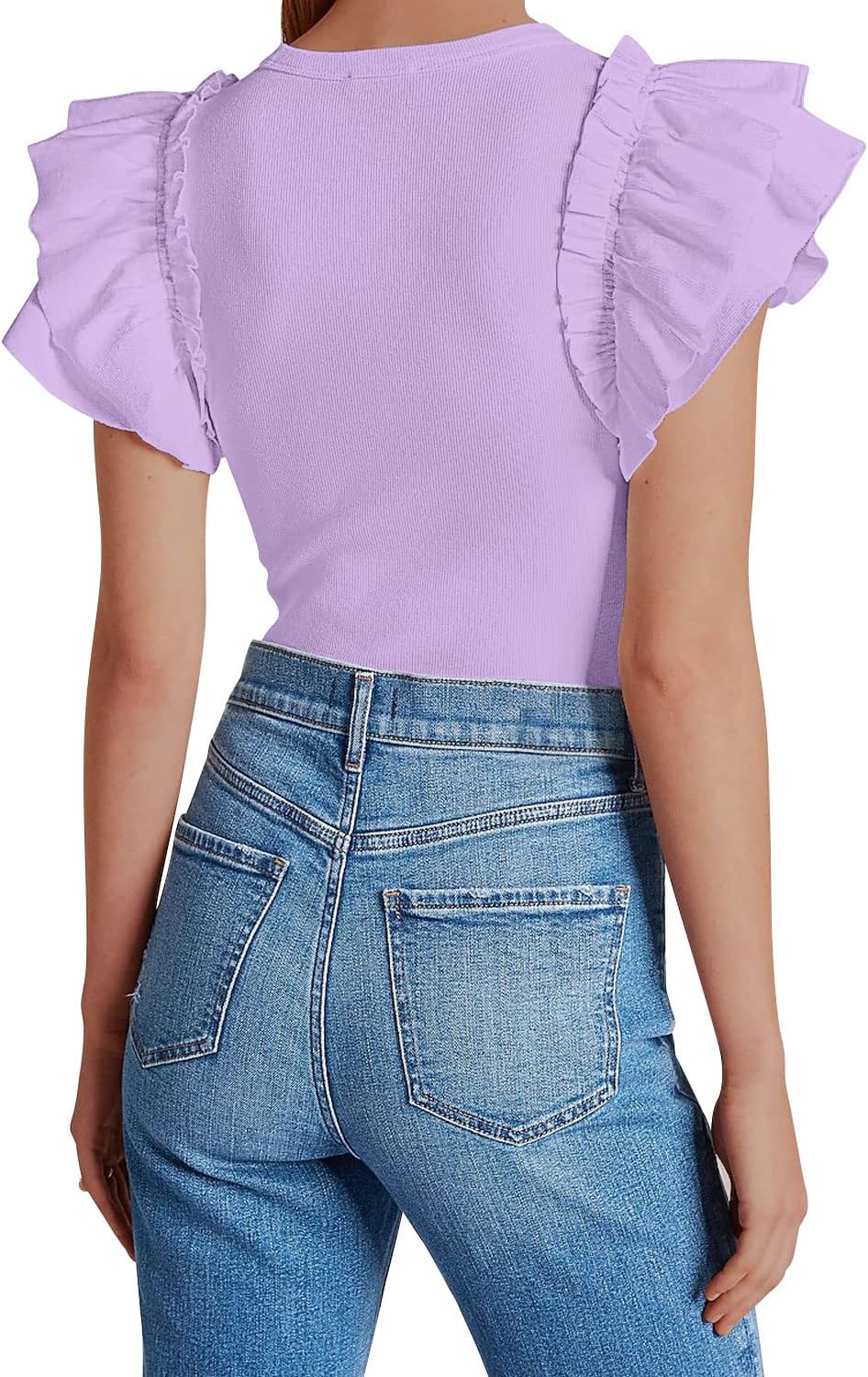 DOROSE Womens Summer Tops Sexy V Neck Casual Ruffle Short Sleeve Shirts Blouses - Image 2