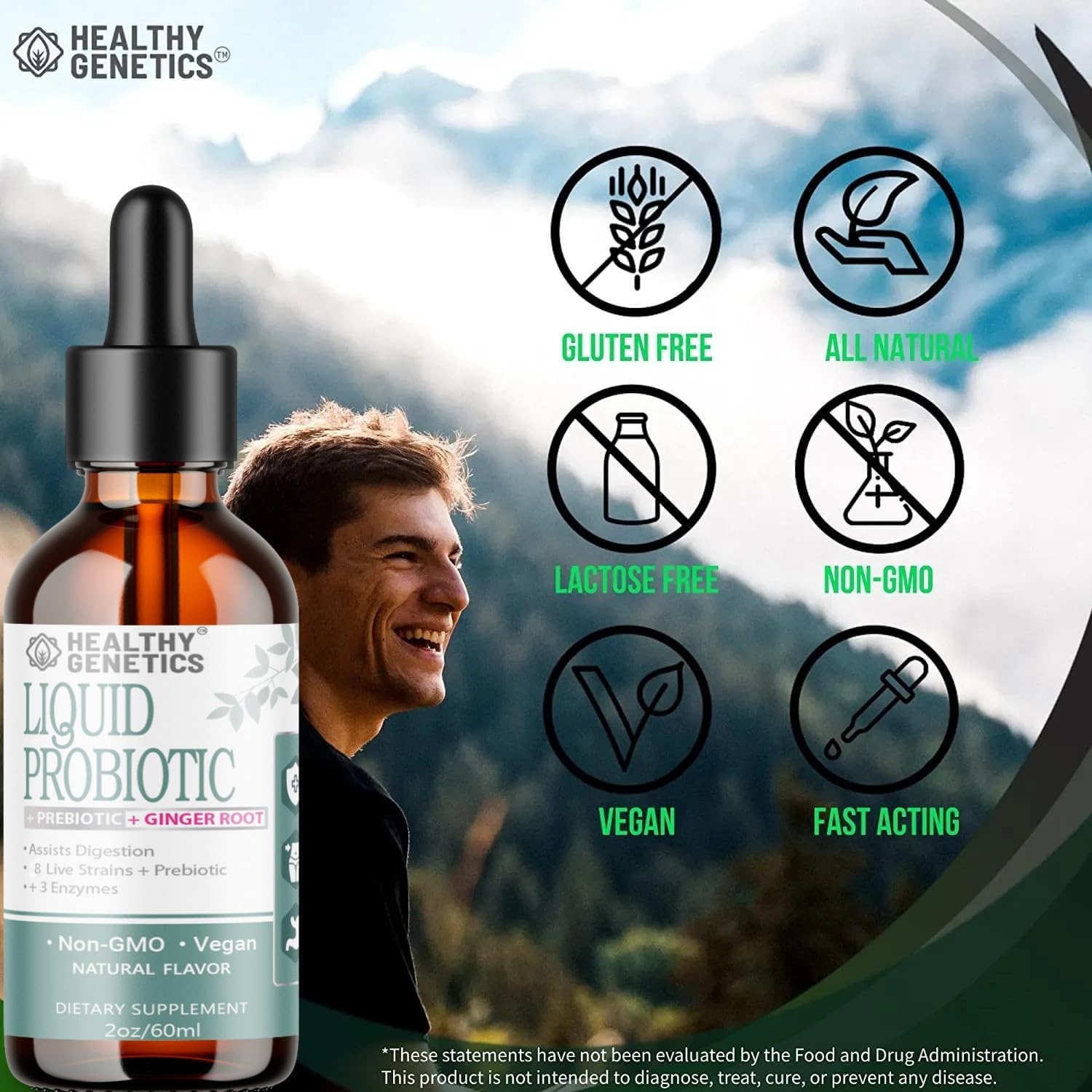 Liquid Probiotics for Women Men & Kids | Prebiotic +Ginger + Probiotics for Digestive Health | Acidophilus Probiotic | Dairy Free | Vegan | Non-GMO | Gluten Free | 30 Servings - Image 3