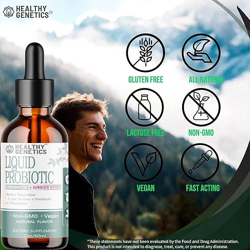 Miniatura 3 de Probióticos líquidos para mujeres, hombres y niños  Prebióticos + jengibre + probióticos para la salud digestiva  Probiótico Acidophilus  Sin