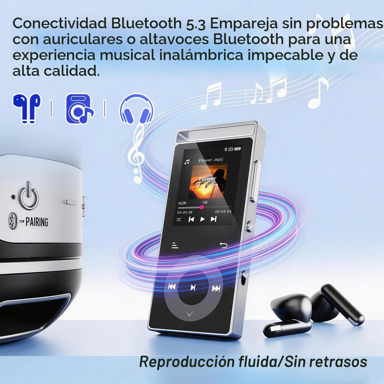 90GB Reproductor MP3 Bluetooth 5.3, MP3 Player de HiFi para (Argento)