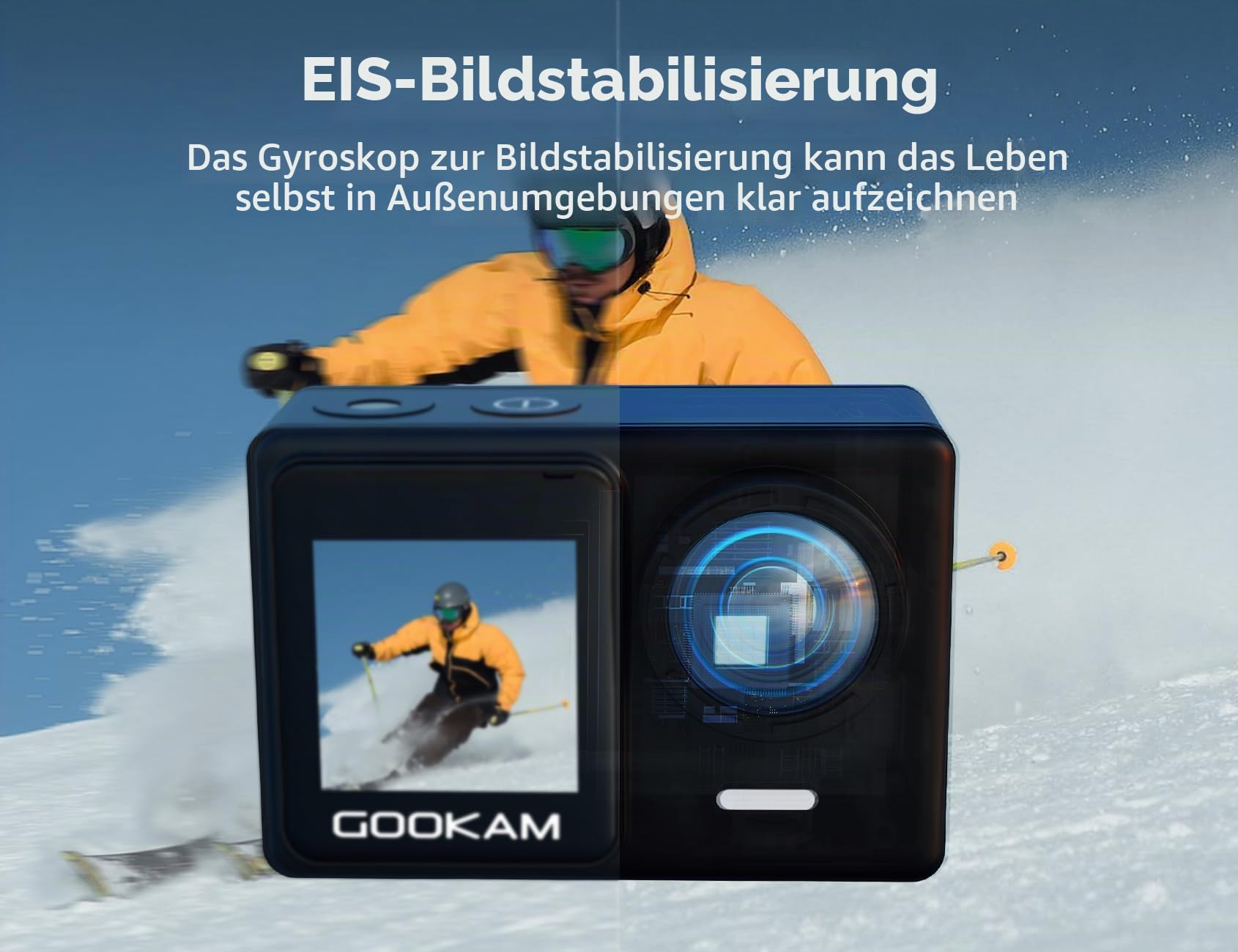 GO7 Action Cam 4K Dual Touchscreen Unterwasserkamera 40M mit 2.4G Fernbedienung EIS Anti-Shake 170° Weitwinkel WiFi tragbar Helmkamera mit Microphone 2 * 1350mAh Akkus