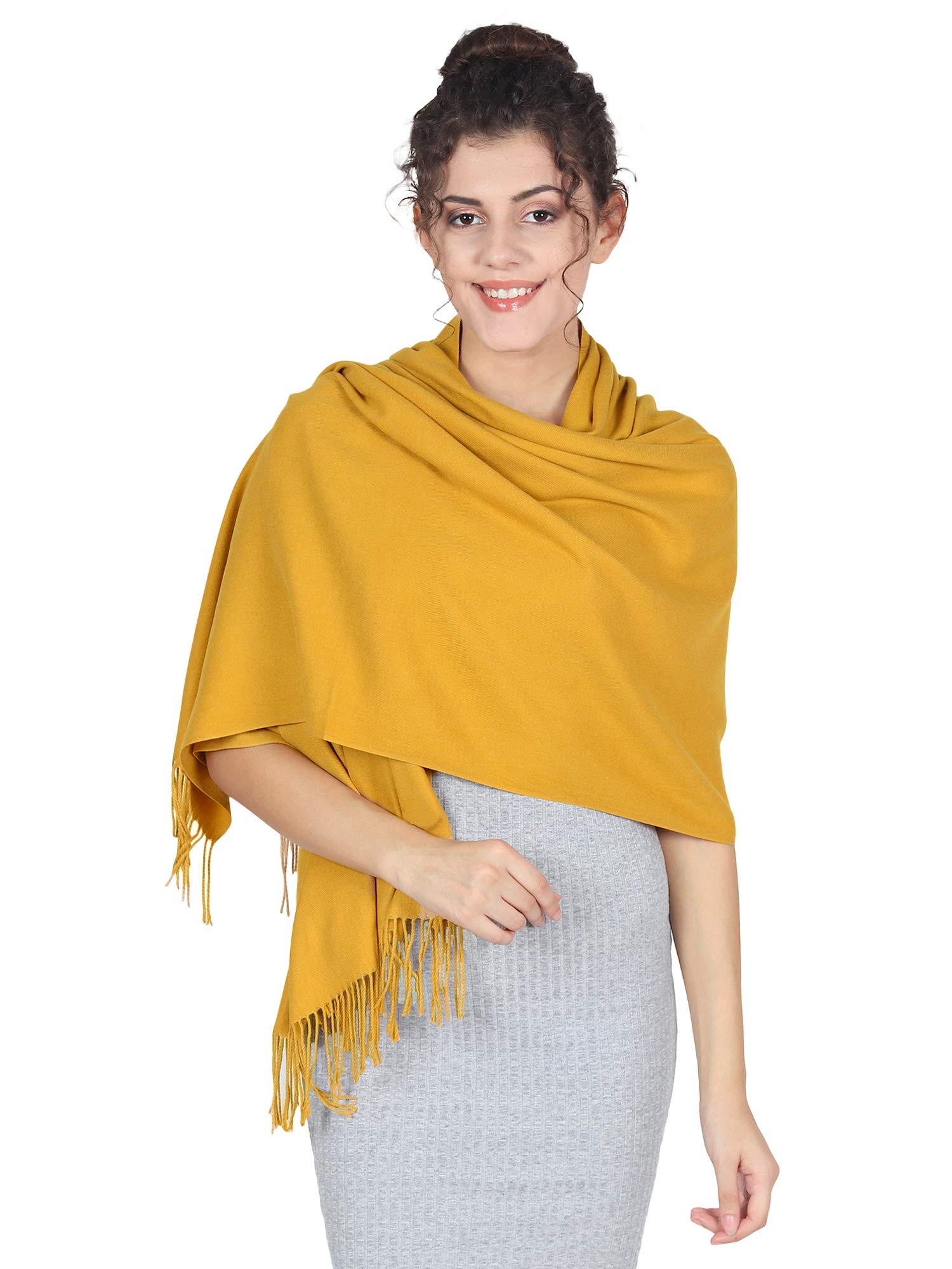 World Of Shawls Women's Mustard Winter Cashmere Feel Wrap Blanket Shawl Scarf Warm Soft Cozy (Mustard)