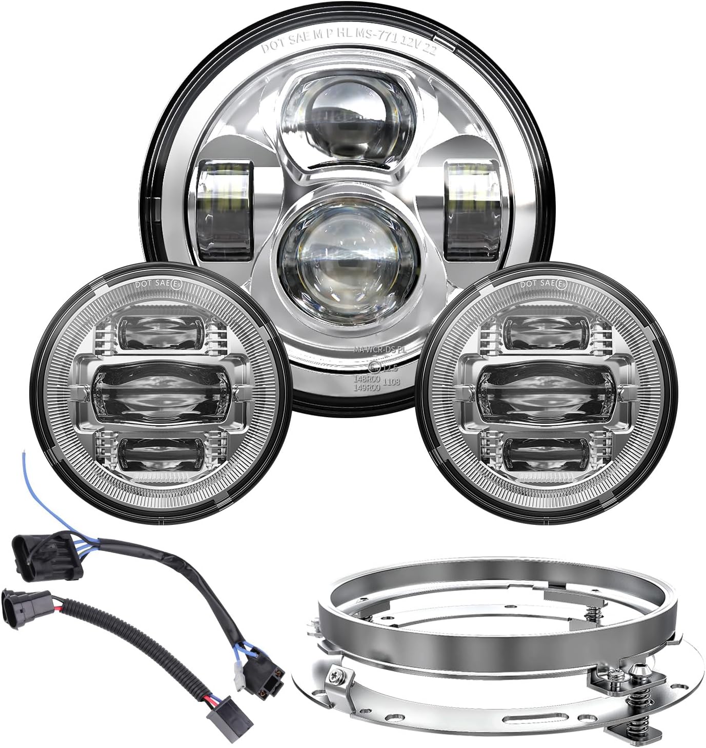 Z-OFFROAD New 7 Inch Motorcycle LED light 4.5" Fog Passing Lights, DOT Kit Compatible with Harley Davidson Road King Electra Glide Ultra Classic Heritage Softail Fat Boy Street Glide, Chrome