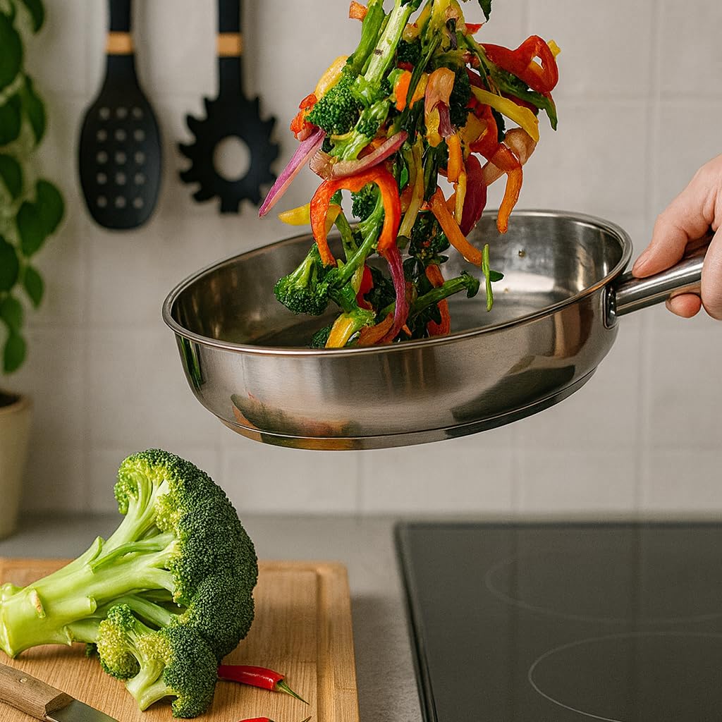 Edelstahl Topfset 12-teilig mit Glasdeckeln, induktionsgeeignet – stapelbares Kochtopf-Set mit Kapselboden für alle Herdarten, kleine Küchen, WG & Camping