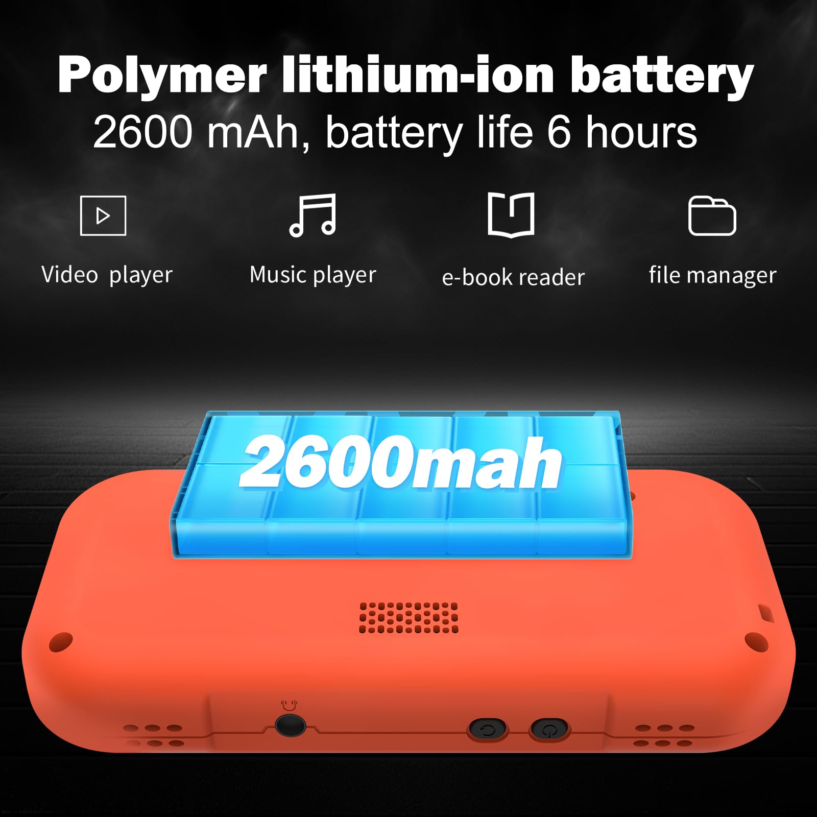 XU Mini M - Consolas de juegos de mano retro, pantalla IPS de 2.8 pulgadas, tarjeta TF de 64 G integrada, con batería de 2600 mAh, duración de 6 horas, color naranja
