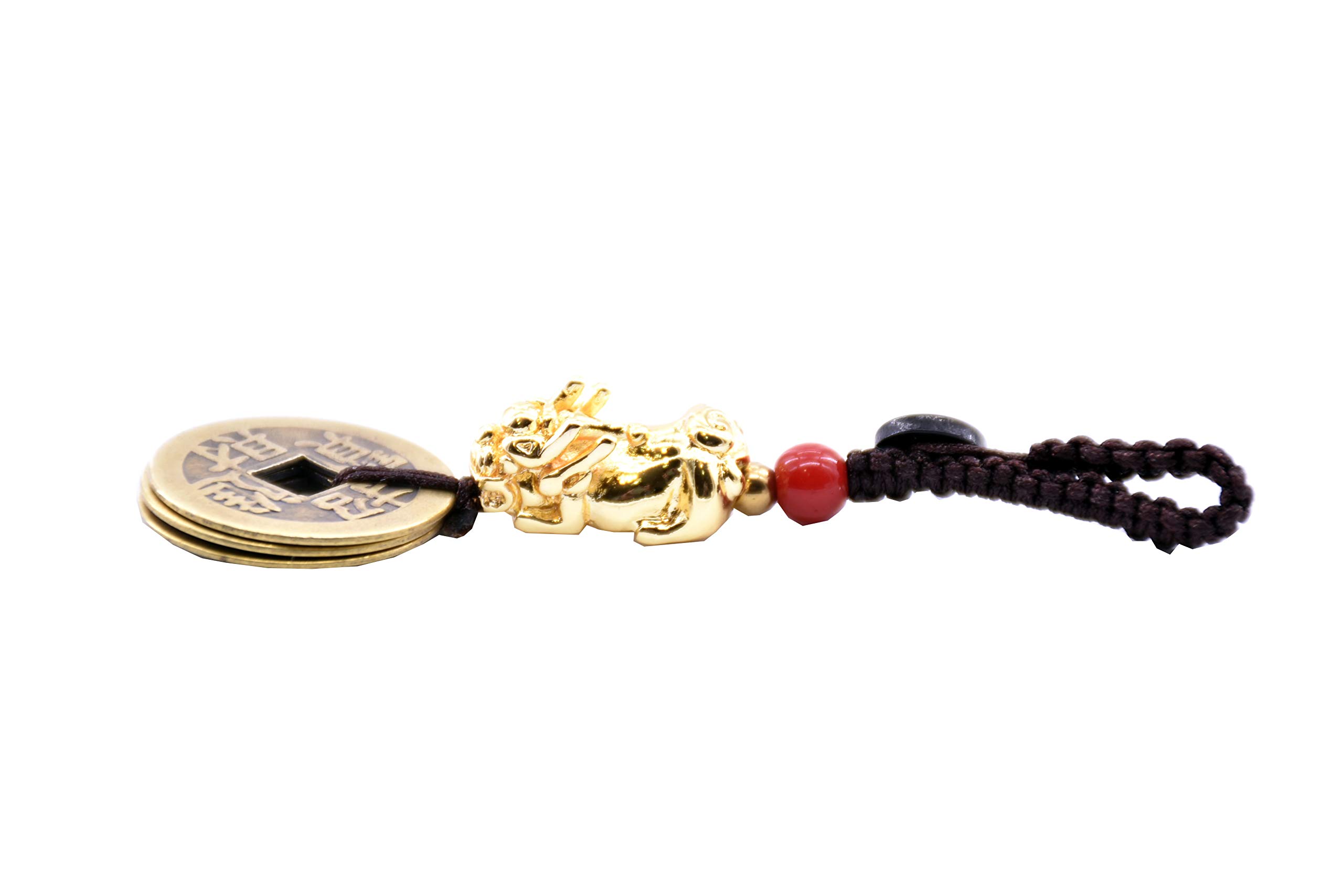Feng Shui Cooper Coins and Pi Xiu Key Chain for Wealth Porsperity Success and Good Luck Fortune