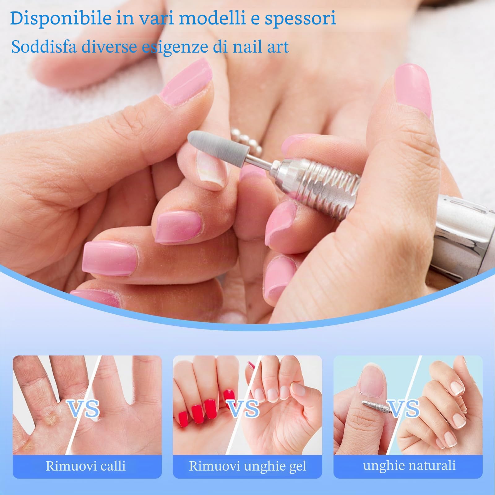 6 Pezzi Punte Fresa Unghie, Punta da Trapano per Unghie in Carburo di Tungsteno, 1 Pennello, 3/32 Pollici Punte Fresa Cuticole per Manicure e Pedicure,Rimozione Gel (StilC)