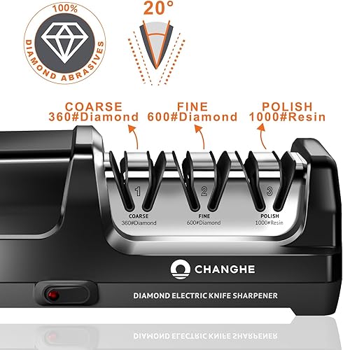 Miniatura 7 de Electric Knife Sharpener 3 Stage - 100% Diamond Abrasives with 15Precision Angle Guide, for Sharpening and Polishing Kitchen Knives and Ceramic