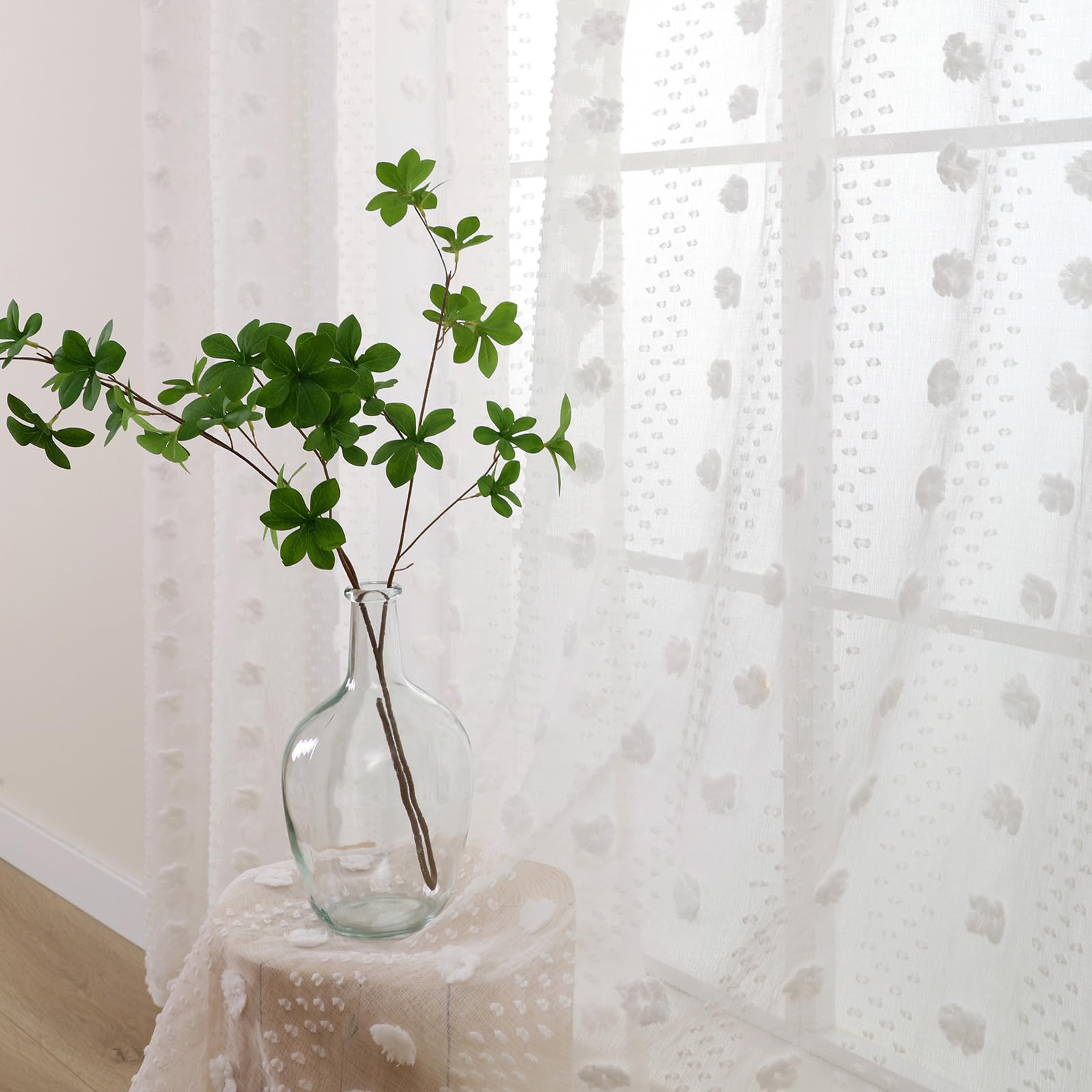 L.Z.E White Sheer Curtains for Living Room Girls Bedroom Off White 96 Inch Drop 245 cm Long Eyelet Curtains & Drapes for Dining Room Transparent Window Sheers Stereoscopic Floral Pattern Cute Boho - Image 4