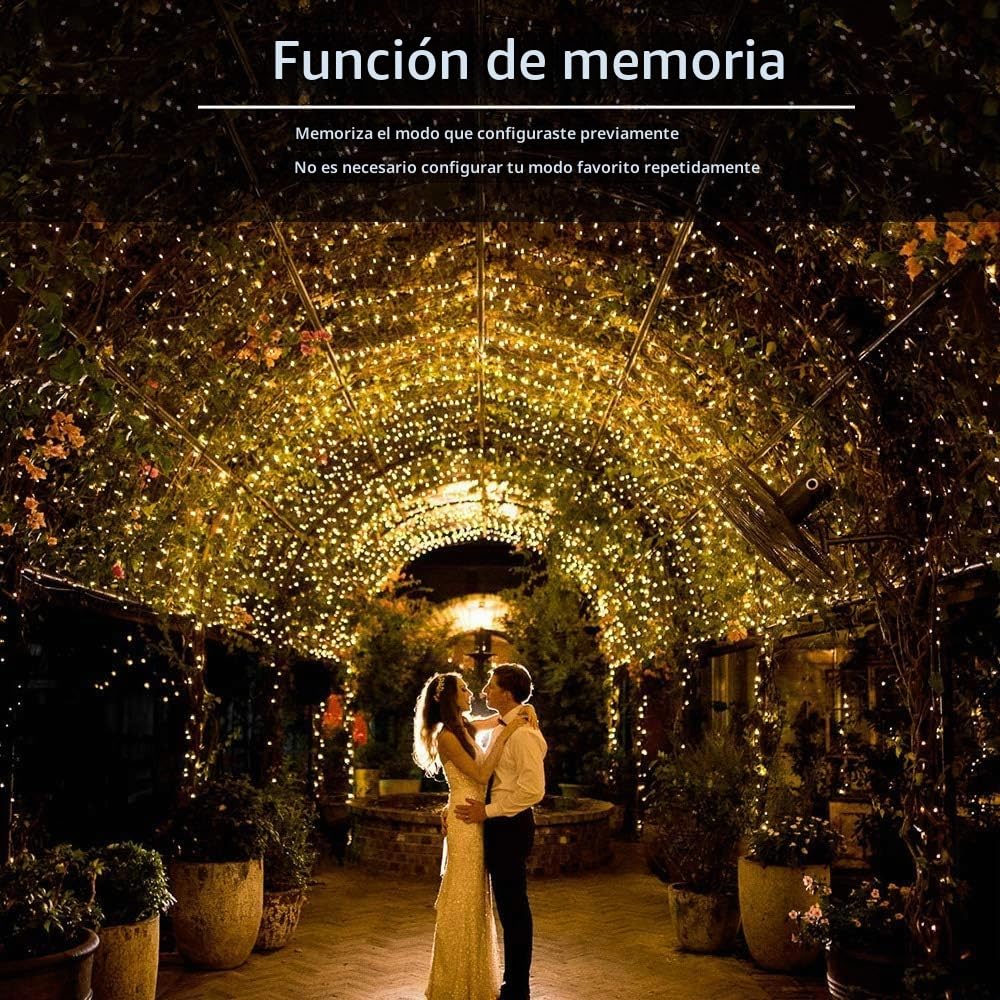 Luces Árbol de Navidad Exterior, PhilzOps 100M 1000 LED Guirnaldas Luminosas con Enchufe 8 Modos IP44 Impermeable Blanco Cálido Cadena de Luces Interior Luz Jardín para Boda Fiesta Balcón, Cable Verde