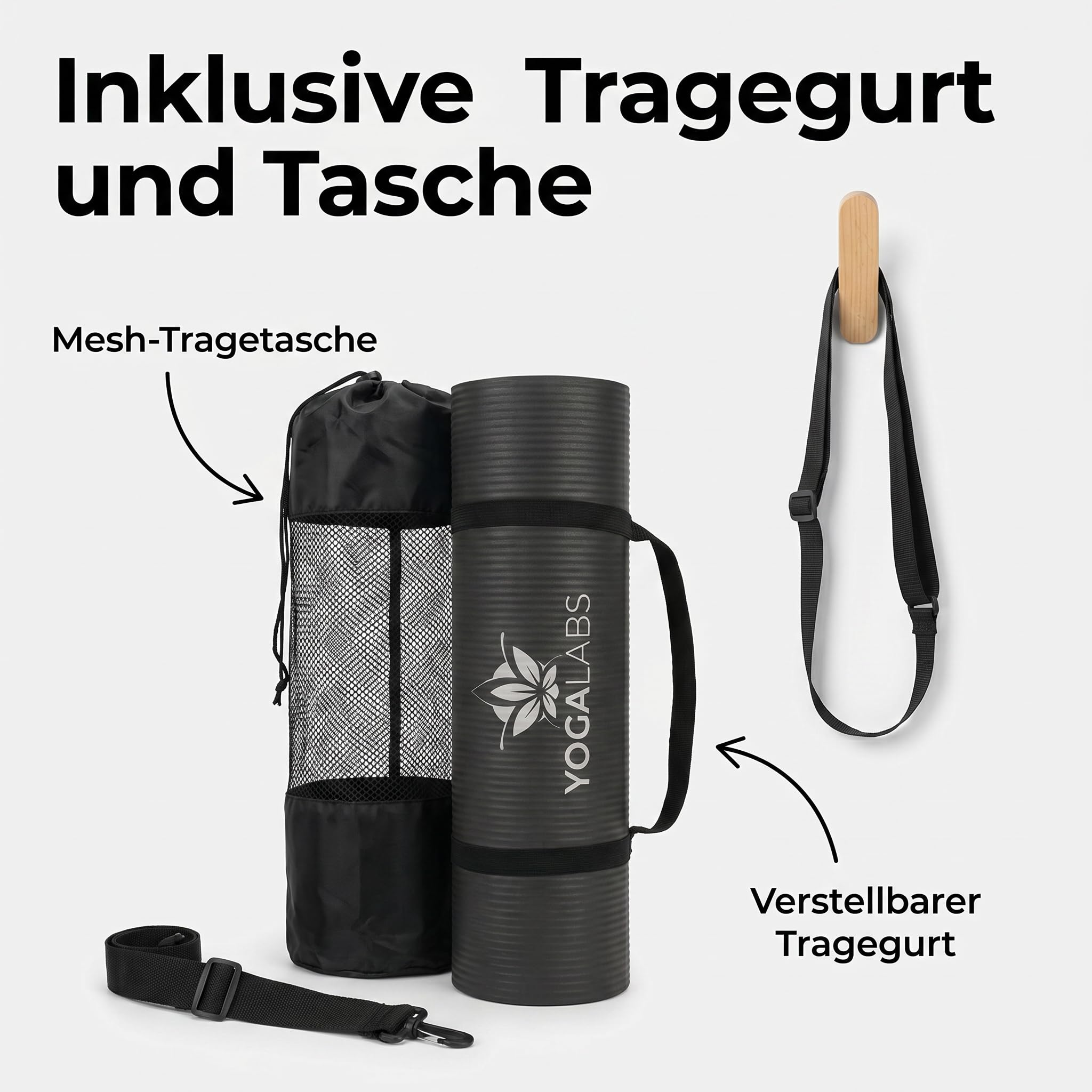 Esterilla de yoga NRB 183 x 61 x 1,5 cm – Esterilla de fitness extra gruesa y esterilla de gimnasia – Antideslizante, suave con articulaciones y resistente – Esterilla de pilates con correa