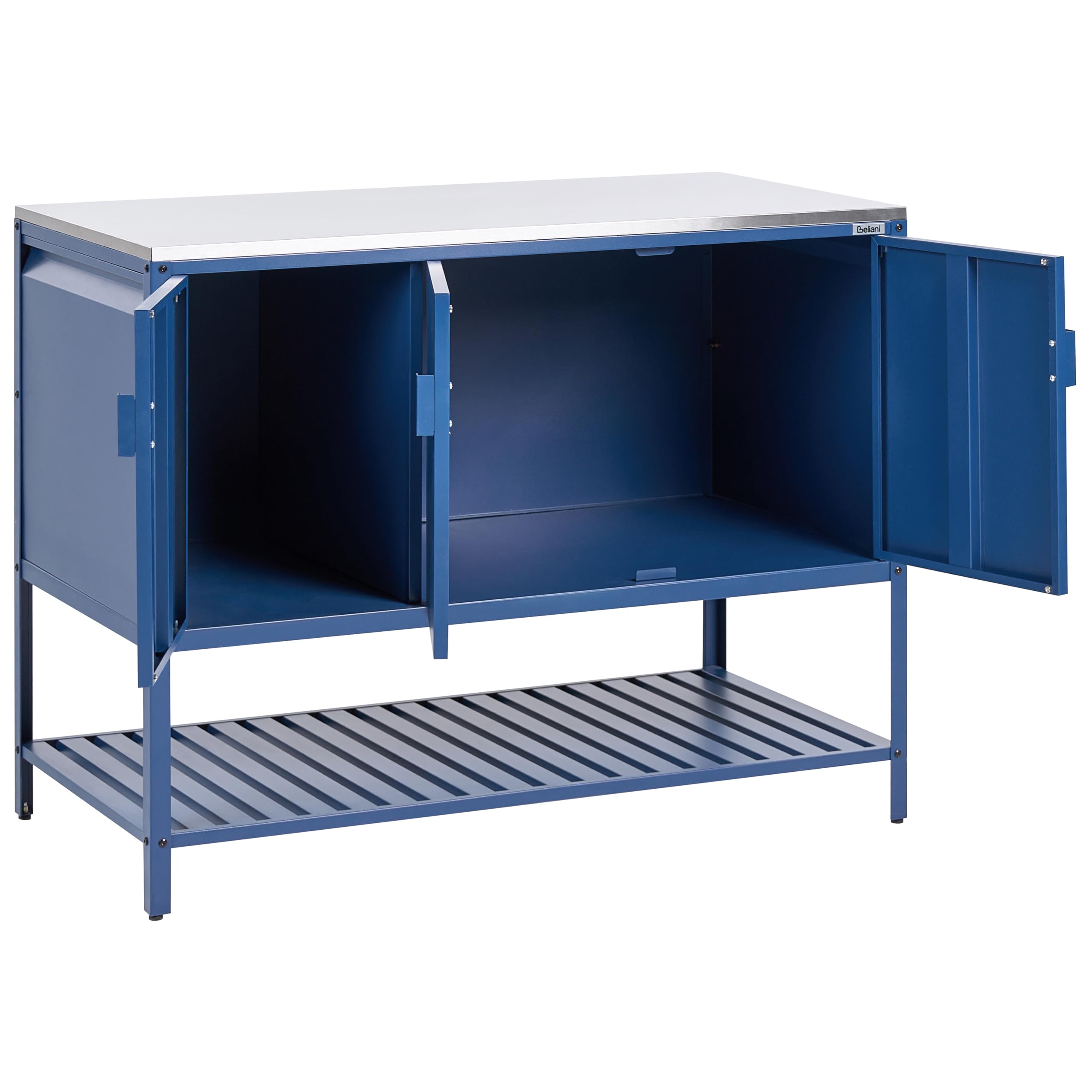 Beliani Conjunto de Armario de Cocina y Mesa de Bar para Exterior de Acero 3 Puertas encimera de Acero Inoxidable jardín Azul Maenza