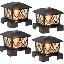 JOFIOS Solar Post Lights Outdoor 4pack, Adjustable Base Fits 3.5"6" Square Posts, 3CCT and 2 Brightness Modes, Dusk to Dawn LED Edison Bulb Solar Fence Post Cap Lights IP65 Waterproof Black