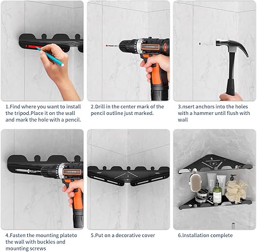 Miniatura 8 de Paquete de 2 estantes esquineros de ducha de acero inoxidable 304 de 10 pulgadas para ducha interior, organizador de ducha resistente con agujero de