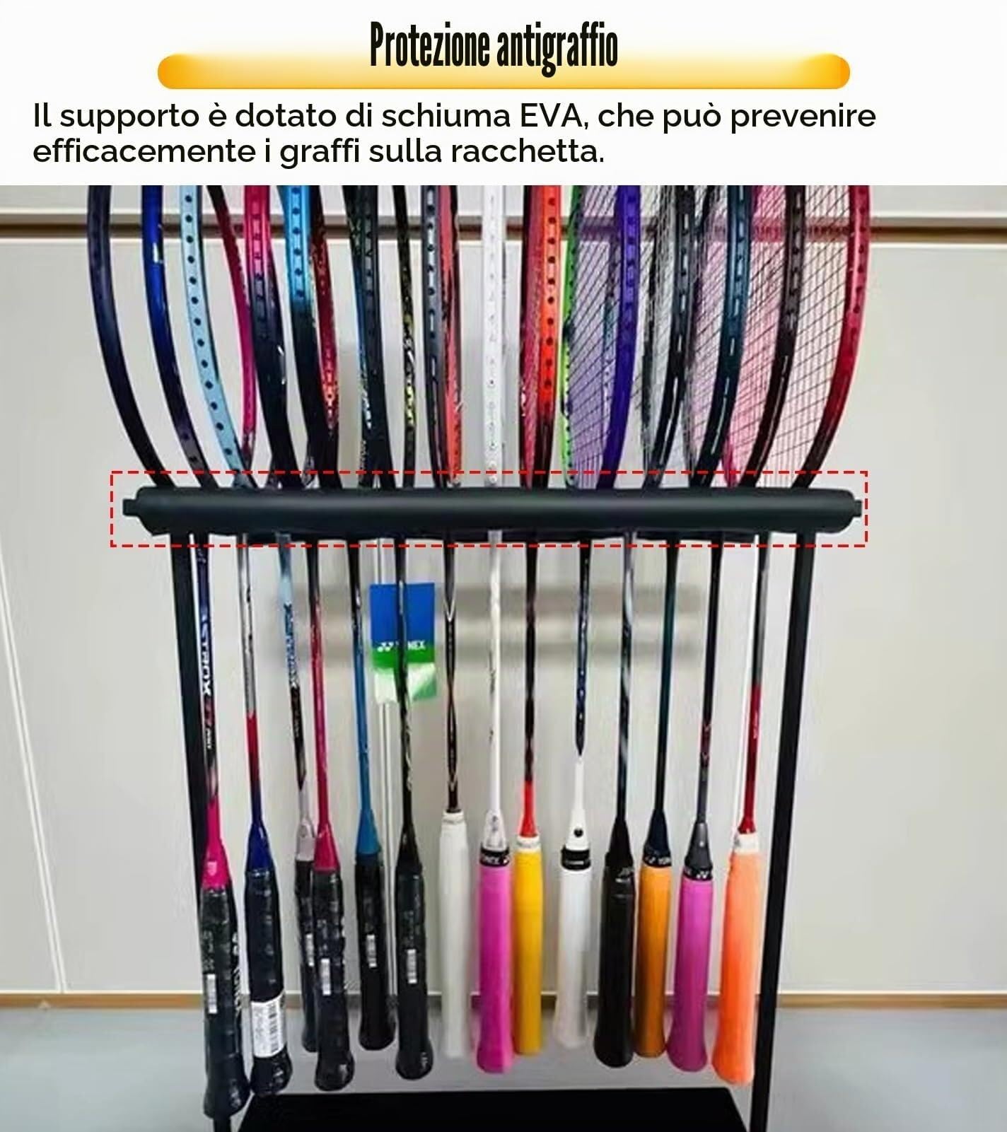 Stojak na rakiety do tenisa i badmingtona, pionowy organizer narożny, oszczędzający miejsce do sprzętu sportowego, do szkoły, sypialni, salonu, biały